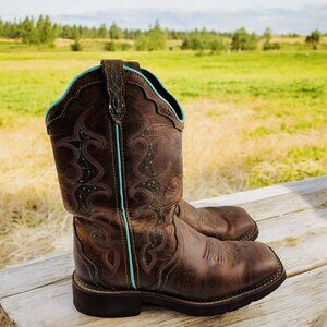 Justin Gypsy L2900 Brown Turquoise Leather Western Cowgirl Boots Womens 8.5 B